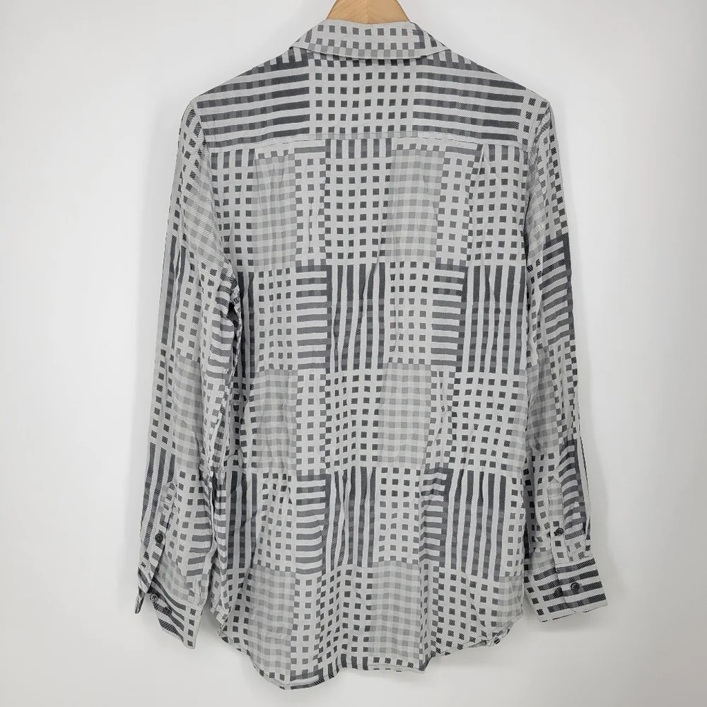 Equipment Femme silk button down shirt blouse top grey modern print geometric - Picture 3 of 8